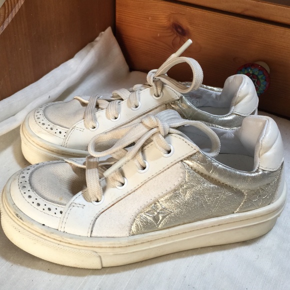 LOUIS VUITTON KIDS ATHLETIC WHITE LEATHER RUBBER SHOES SNEAKERS SIZE 25 LV 8-8.5